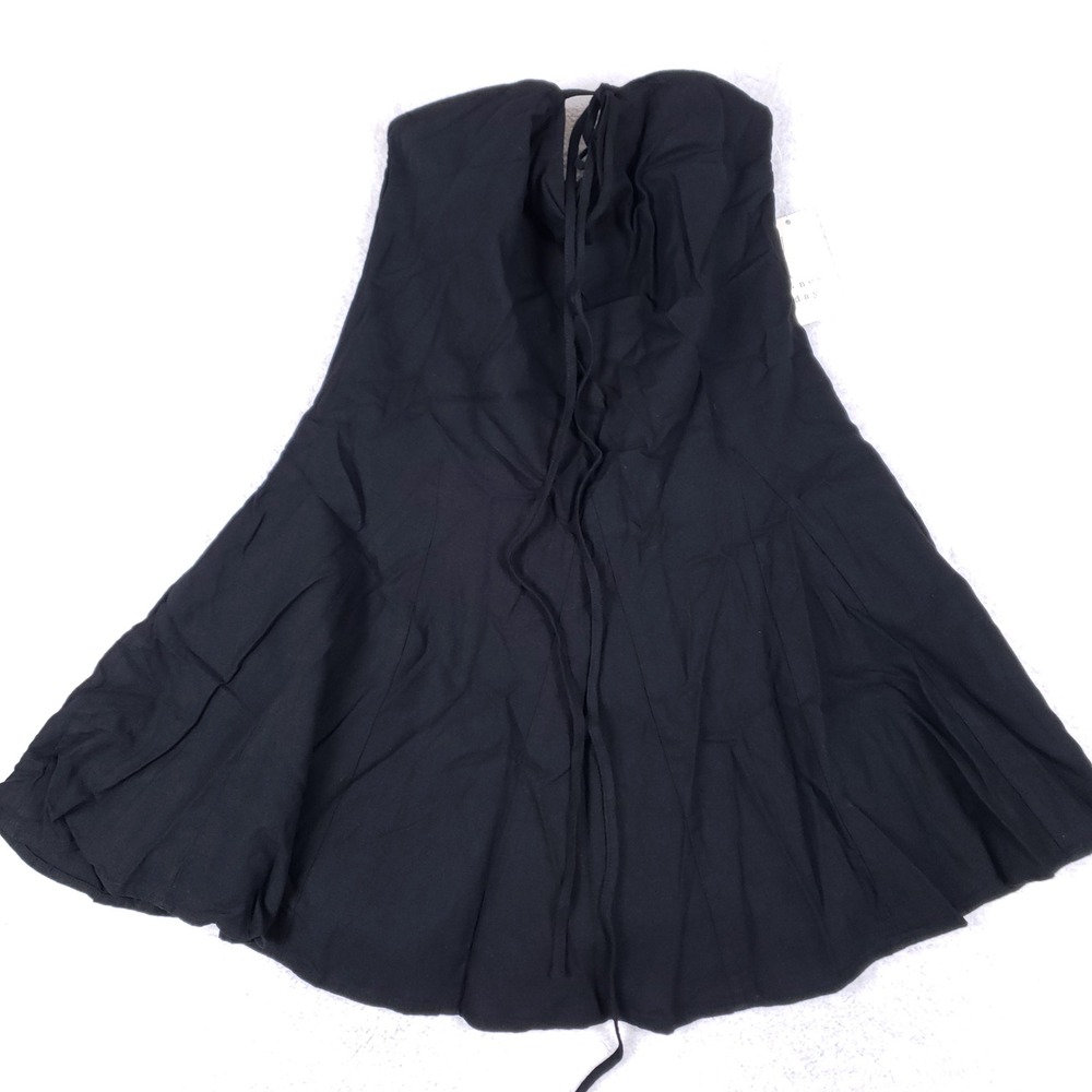 A New Day Strapless Smocked Top Women S Black Linen Blend Coastal‎ Minimalist